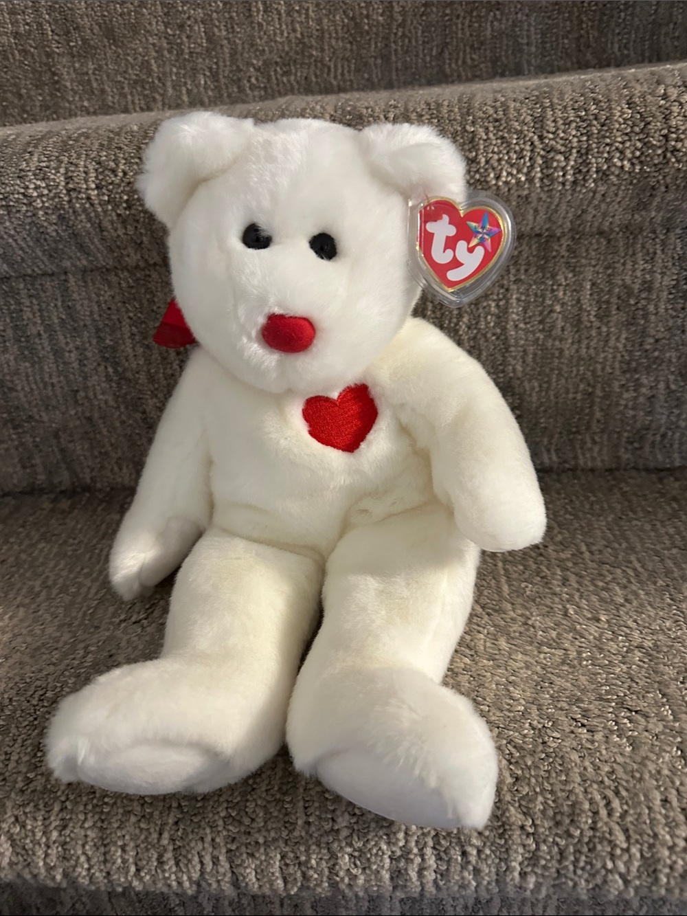 **Ty White Plush Bear with Red Heart Accent